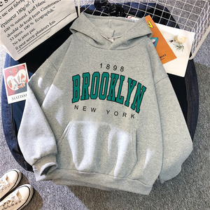 <span class=keywords><strong>Felpa</strong></span> con Cappuccio da Donna con Stampa Grafica <span class=keywords><strong>Los</strong></span> <span class=keywords><strong>Angeles</strong></span> e New York, con Coulisse, in Pile Casual, Modello Brooklyn, Disponibile - Product Image 1