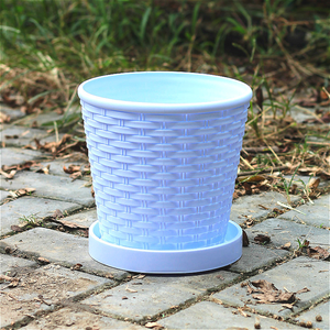 Pot de fleurs rond en <span class=keywords><strong>résine</strong></span> plastique imitation <span class=keywords><strong>tressée</strong></span> avec plateau, <span class=keywords><strong>jardinière</strong></span> d'intérieur européenne épaissie pour plantes succulentes et vertes, décoration d'intérieur - Product Image 3