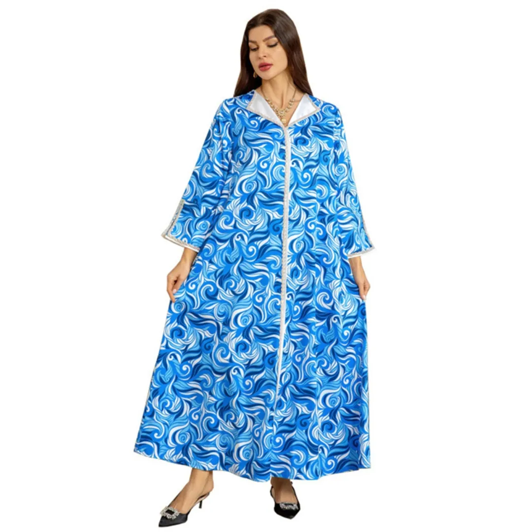 Мусульманская одежда для женщин на Ближнем Востоке, Индонезия, Юго-Восточная Азия, синее и белое синее, горячее платье с бриллиантами, Исламская одежда, Этническая Одежда
