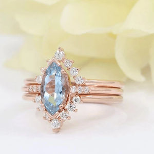 Anillos de Plata con Aguamarina Natural Talla Marquesa, Diseños Originales, Conjuntos de Joyería para Mujer - Product Image 2