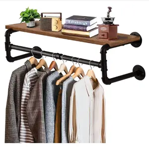 תעשייתי צינור מתלה בגדים עם למעלה מדף שטח חיסכון קולב עם 4 בסיסי רב תכליתי תליית מוט לבתים וארונות - Product Image 1