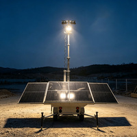 Remorque de caméra solaire mobile avec 4 panneaux solaires, batterie 16 kWh, mât télescopique de 6 m, étanche pour chantier de construction