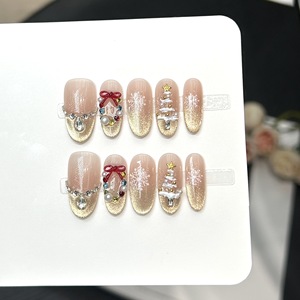 Ongles artificiels de haute qualité, courts, en forme d'amande, à motifs floraux, avec contraste de couleurs, à presser - Product Image 6