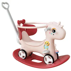 4 in 1 children's wooden horse toy Baby car multi-functional steering small rocking chair with music baby balance bike ride