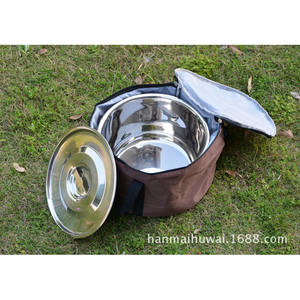 Ensemble de cuisine en acier inoxydable Hanmai pour l'extérieur, 4 pièces, portable, avec couvercle, finition polie miroir, pour le camping et les voyages - Product Image 1