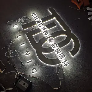 Letras de led de acrílico iluminada sob encomenda, letras de metal iluminadas de sinal reversa