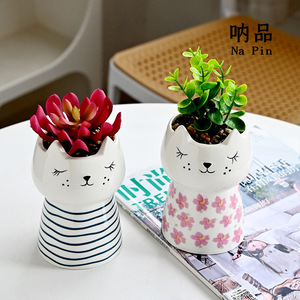 Pot à succulentes en céramique en forme de chat, fournisseur direct pour le marché transfrontalier, vente en gros - Product Image 2