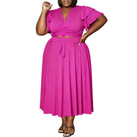 Nouvelle Robe d'été 2026 pour Femme, Style Européen et Américain, Manches Volants, Col V, Poches, Grande Taille, Longueur Genou