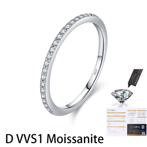 S925 Sterling <b>Silver</b> Rhodium Plated Brilliant Cut Minimalist Moissanite Pave Setting Thin Stackable Eternity Band <b>Rings</b> Women - Product Image 1