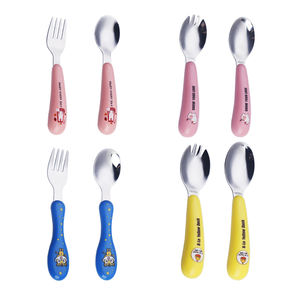 Ensemble de couverts pour enfants en plastique avec poignée, pour bébés, avec boîte, fourchette et cuillère en acier inoxydable - Product Image 1