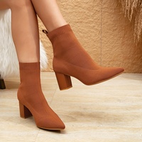 Fabricant de bottes sur mesure, bottines noires en tissu respirant à talon haut, bout pointu, à enfiler, pour femmes