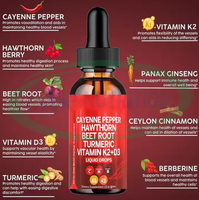 Suplemen Cair Ausreson Cayenne Hawthorn Seeds Vitamin D3 K2 Beet Root Kunyit Kurkumin Halal Tetes Cair Cabai Cayenne