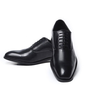 Chaussures habillées en cuir véritable pour hommes, style Oxford, à lacets, bout carré, couleur noire unie, pour le bureau et la carrière, toutes saisons, semelle extérieure en caoutchouc - Product Image 3