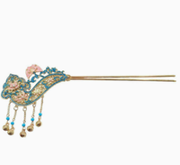 Épingle à cheveux à pompon en alliage de haute qualité, finition bleu brûlé, bijou antique pour Hanfu, Cheongsam, style rétro, pour la rentrée scolaire, mariage, nouvel an