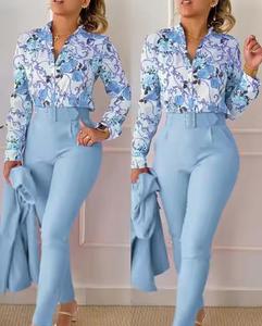 Traje de dos piezas elegante para mujer Estampado floral Verano y otoño Traje de cintura alta Traje de mujer de moda de oficina - Product Image 6