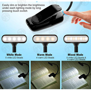 Nhựa Xách Tay Linh Hoạt Thay Đổi Độ Sáng Mắt Bảo Vệ Có Thể Điều Chỉnh Độ Sáng USB Loại C Có Thể Sạc Lại Cắm Trại Clip LED Cuốn Sách Đèn - Product Image 5