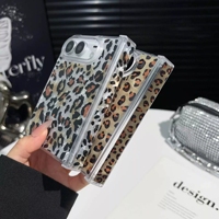 Coque arrière rigide en PC à imprimé léopard pour iPhone Duo avec protection de charnière