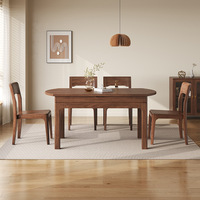 Ensemble table et chaises rondes pliantes extensibles contemporaines en noyer noir de 1,5 m, meubles de maison écologiques et durables