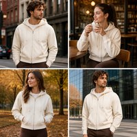 Hoodie Zip Up Boxy Custom Heavyweight 500gsm Vintage Washed Drop Shoulder Cropped Double Zipped Streetwear