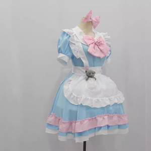 Robe de cosplay Blue Sweet Maid style Lolita avec volants roses pour jeu de rôle anime Printemps 2025 Polyester - Product Image 2