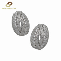 Boucles d'oreilles clous en argent sterling S925 plaqué rhodium avec zircon cubique pavé, pour femme, cadeau de mariage ou de mariée