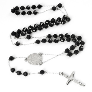Artículos de joyería religiosa de acero inoxidable, cadena de la Virgen María católica, Rosario de cuentas de cristal de 3,5mm y 6mm, collares para hombres y mujeres - Product Image 6