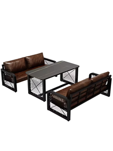 Juego de Mesa de Centro y Sofá de Cuero PU con Estructura Metálica Estilo Industrial Vintage para Cafetería, <span class=keywords><strong>Bar</strong></span>, Salón, Color Marrón <span class=keywords><strong>Retro</strong></span> - Product Image 5