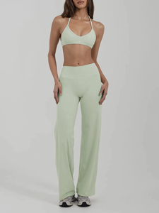 Women Custom Soft Straight Leg <b>Leggings</b> and Halter Bra Set Fitness Yoga <b>Flare</b> <b>Leggings</b> and Bra Workout Set for Women - Product Image 5