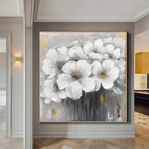 Golden Foil Floral Extra Large size Abstract Gray Wall Art Canvas Original Artwork Canvas acrylic oil painting flowers