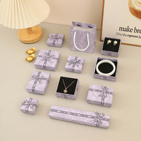 Boîte à bijoux écologique avec couvercle supérieur et inférieur, fermeture magnétique, motif nœud violet, boîte en papier pour emballage de collier, bracelet, boucles d'oreilles
