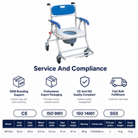Fauteuil roulant léger en aluminium avec dossier bleu, accoudoirs amovibles et cuvette pour personnes âgées et handicapées, soins de bain