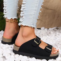 Sandales plates décontractées pour femmes à double bouton, bout ouvert, confortables, semelle souple, légères, grandes tailles, pour l'extérieur et la plage