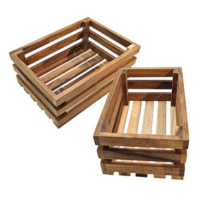 Wood Storage <b>Basket</b> Set Rectangle 25x15.5x10.5 And 28x20x11.5 <b>Stackable</b> For Kitchen Fruit Organization - Product Image 1