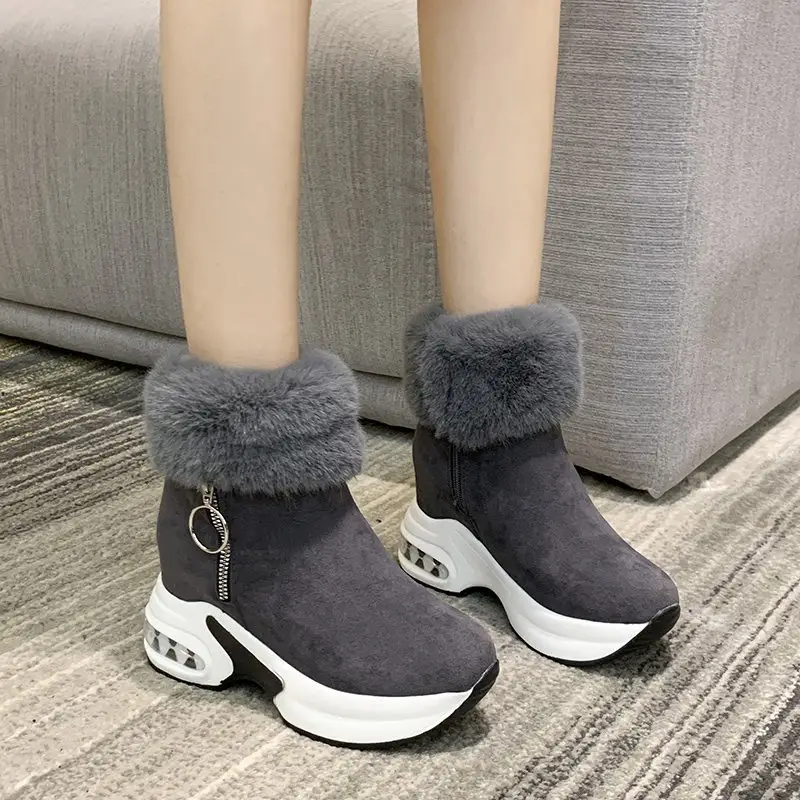 Botas de nieve de tacón alto para mujer, calzado deportivo cálido de felpa, informal, para invierno, aumento de altura
