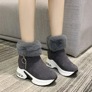 Sepatu Bot Salju Hak Tinggi Wanita, Sneaker Ankle Olahraga Wedge Kasual Musim Dingin untuk Perempuan