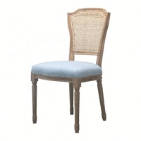Chaise de salle à manger P0038 de style français, antique, élégante, en chêne massif, avec dossier en rotin sculpté, pour la maison, l'hôtel, la ferme, la cour