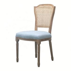 P0038 French Style Antique Elegant Solid Oak Wood Upholstery Carved Rattan Back Dining <strong>Chair</strong> for Home Hotel Farmhouse Courtyard - Product Image 6