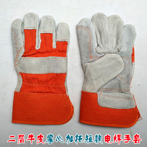Welding <b>Gloves</b> Cowhide Orange Padded Palm High Temperature Resistant Construction Industry Use - Product Image 2