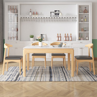 Table à manger extensible nordique en marbre et bois massif, rectangulaire, moderne, pour quatre personnes, ensemble de chaises, petit salon