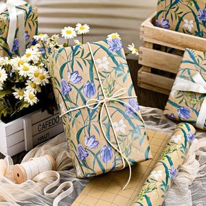 Maypluss Floral Kraft <b>Wrapping</b> <b>Paper</b> Roll 17 Inch X 33 Feet Double Side Eco Friendly Gift Craft Packaging <b>Paper</b> - Product Image 6