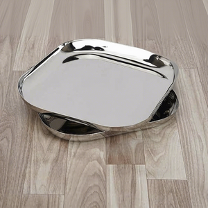 Ensemble de 2 plateaux de service élégants en acier inoxydable avec rebord surélevé et design carré moderne pour la maison, la salle à manger, l'hôtel, le restaurant - Product Image 6