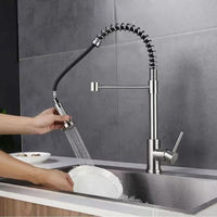 Robinet de cuisine moderne avec douchette extractible, monocommande, monotrou, mitigeur eau chaude et froide, à poser sur plan, en acier inoxydable