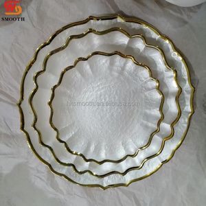 SMOOTH Wholesale Multi-size Gold Edge Glass Charger <b>Plate</b> Food Safe Premium Wedding Banquet Tableware Dinner <b>Plates</b> - Product Image 2