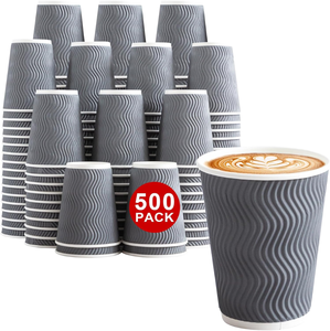 Gobelets en papier isothermes écologiques à paroi ondulée de 12 oz avec couvercles pour café chaud, fêtes et à emporter - Product Image 1