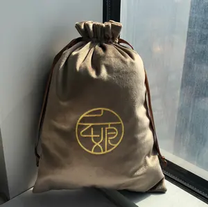 Custom Gold Logo Printed velvet Packaging bags velvet Drawstring Packaging Bag Soft velvet Pouch For Shoe Cloth Hat