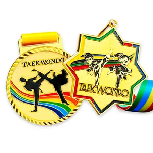 RENHUI Logo Sticker Mundo Itf Wako Kickboxing Wt Único Taekwondo Metal Artesanato Esportes Medalhas E Troféus Personalizados Medalhas