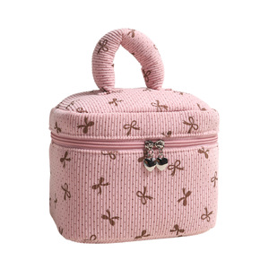 Custom Logo Corduroy Makeup Organizer Pouch Bow Print Zipper Cosmetic <b>Bag</b> <b>Large</b> Capacity Travel <b>Toiletry</b> Case - Product Image 5