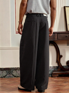 <span class=keywords><strong>Pantaloni</strong></span> larghi <span class=keywords><strong>a</strong></span> <span class=keywords><strong>righe</strong></span> su misura <span class=keywords><strong>pantaloni</strong></span> larghi gessati larghi Casual <span class=keywords><strong>pantaloni</strong></span> da lavoro formali pieghettati da uomo larghi - Product Image 3