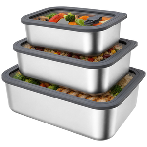 Airtight Stainless Steel Food <b>Storage</b> Soft Silicone Lid Leakproof <b>Kitchen</b> Fresh Keeping <b>Box</b> 160ml 650ml 1300ml for Home Use - Product Image 1