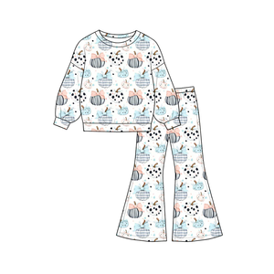 Précommande : Ensembles d'automne pour filles, imprimé Halloween, manches longues, pantalon évasé, tenues confortables et mignonnes pour Halloween - Product Image 5
